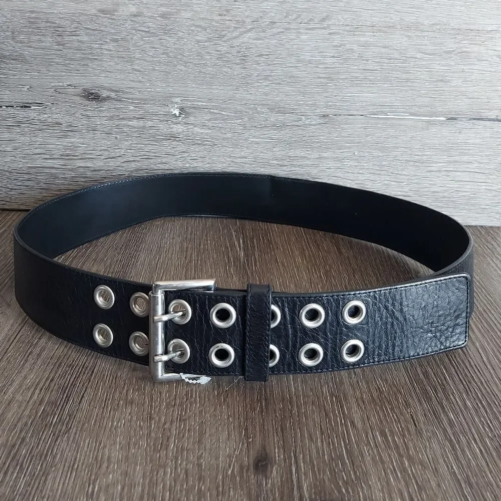 Banana Republic Black Italian Leather Belt Double Prong Buckle Size Medium